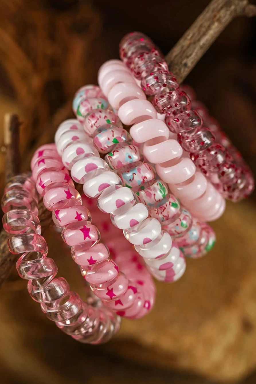Shewin 6Pcs Pink Gradient Starry Dotty Phone Cord Scrunchie Set for Women - Cute Hair Accessories