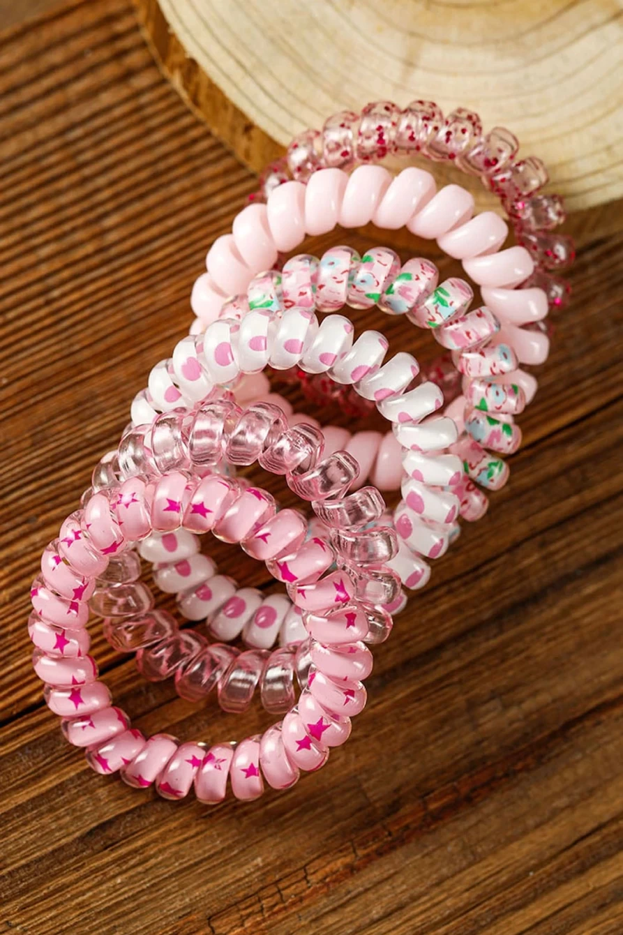 Shewin 6Pcs Pink Gradient Starry Dotty Phone Cord Scrunchie Set for Women - Cute Hair Accessories