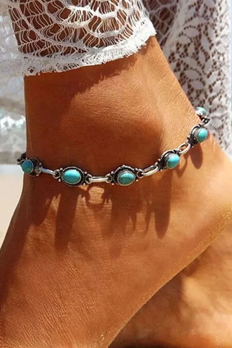 "Shewin Women's Bohemian Turquoise Silver Anklet – Casual Beach Foot Jewelry"