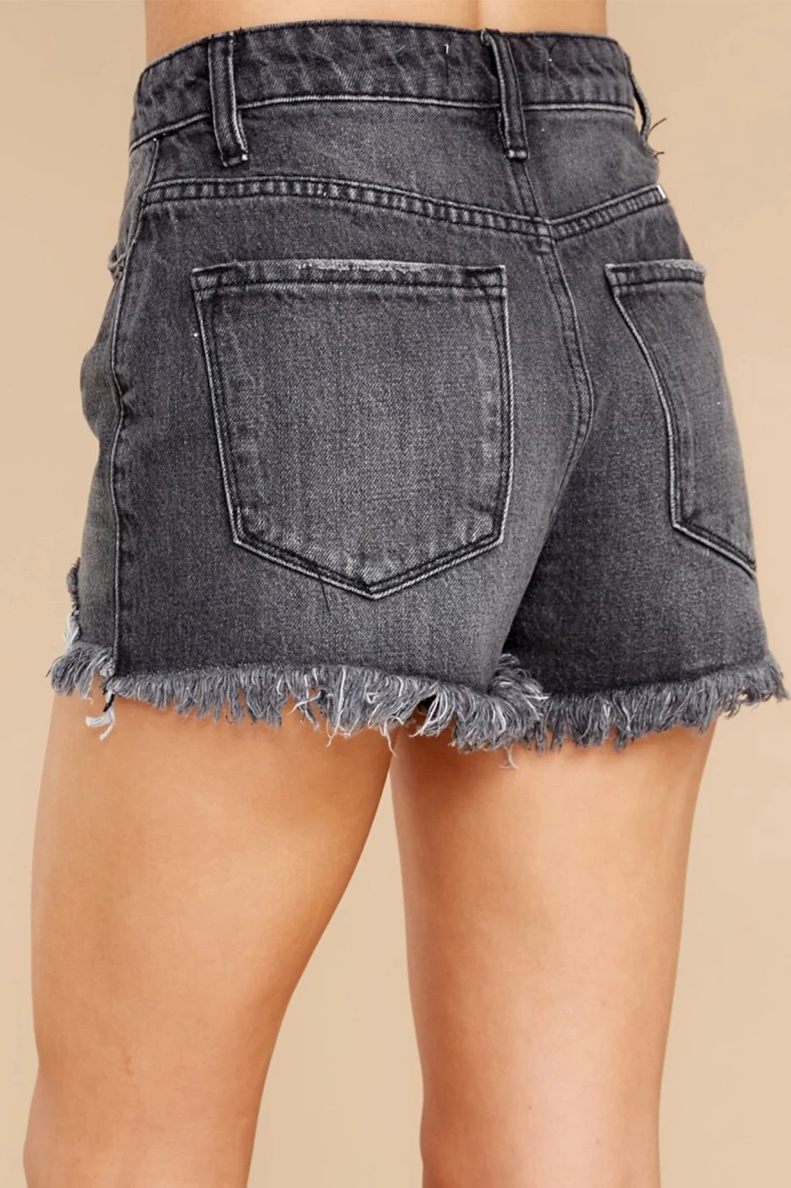 Shewin Women's Black Frayed Distressed Denim Shorts - Vintage High Waisted Ripped Jean Shorts for Women