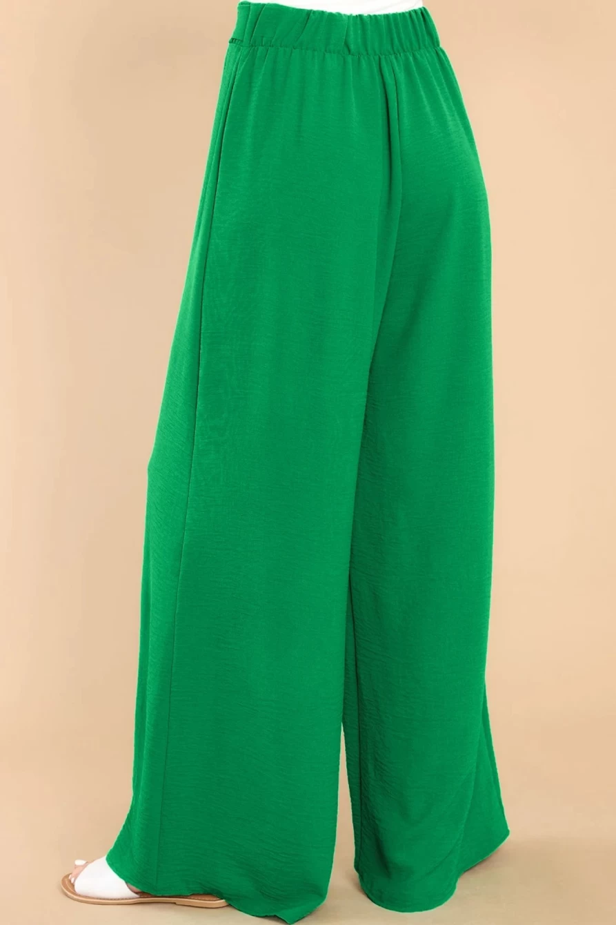 Shewin Women's Bright Green High Waist Belted Wide Leg Pants with Loops