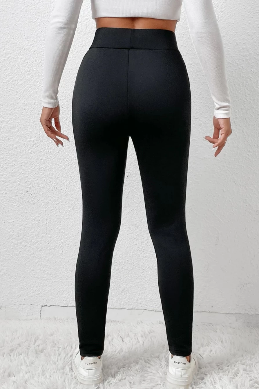 Shewin Women's Black Fleece Lined Thermal High Waist Leggings for Winter Warmth