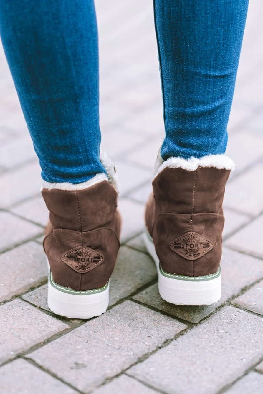 Shewin Women's Chestnut Suede Winter Boots with Plush Lining & Stitching Detail