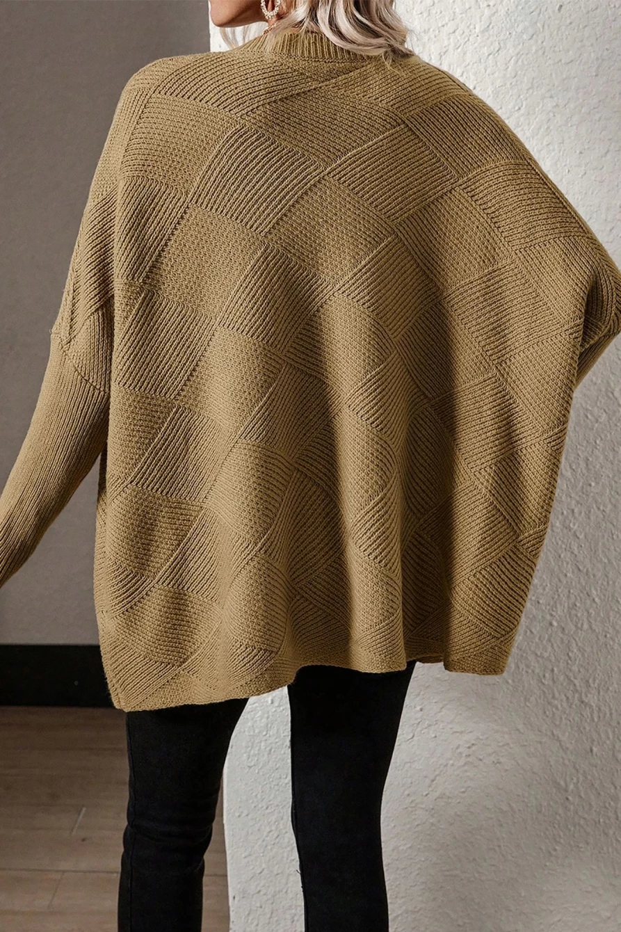 Shewin Women's Camel Oversized V-Neck Batwing Sleeve Sweater