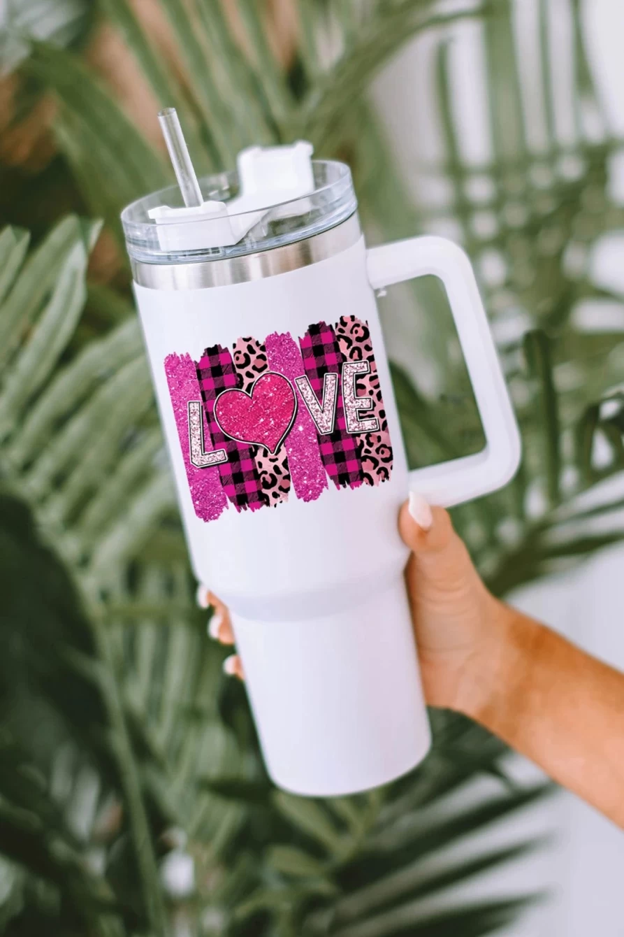 Shewin 40Oz White Stainless Steel Cup with Valentine Love Letter Design for Women - Romantic Gift Idea