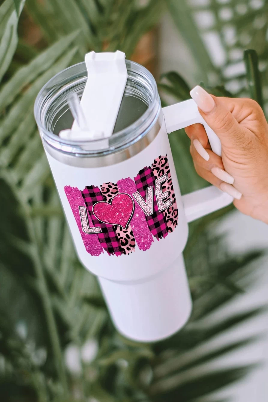 Shewin 40Oz White Stainless Steel Cup with Valentine Love Letter Design for Women - Romantic Gift Idea