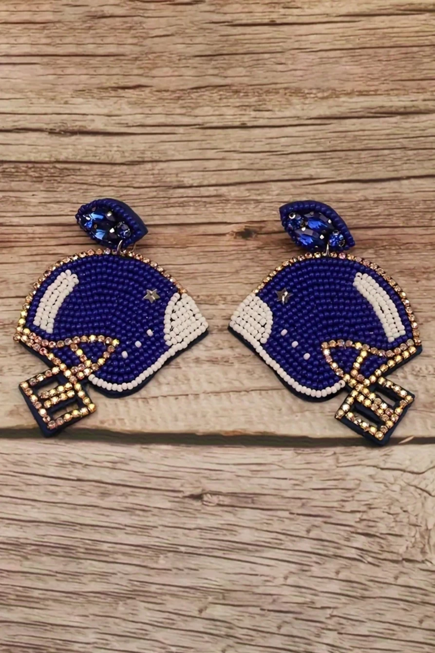 "Shewin Blue Seed Beaded Rugby Drop Earrings for Women"