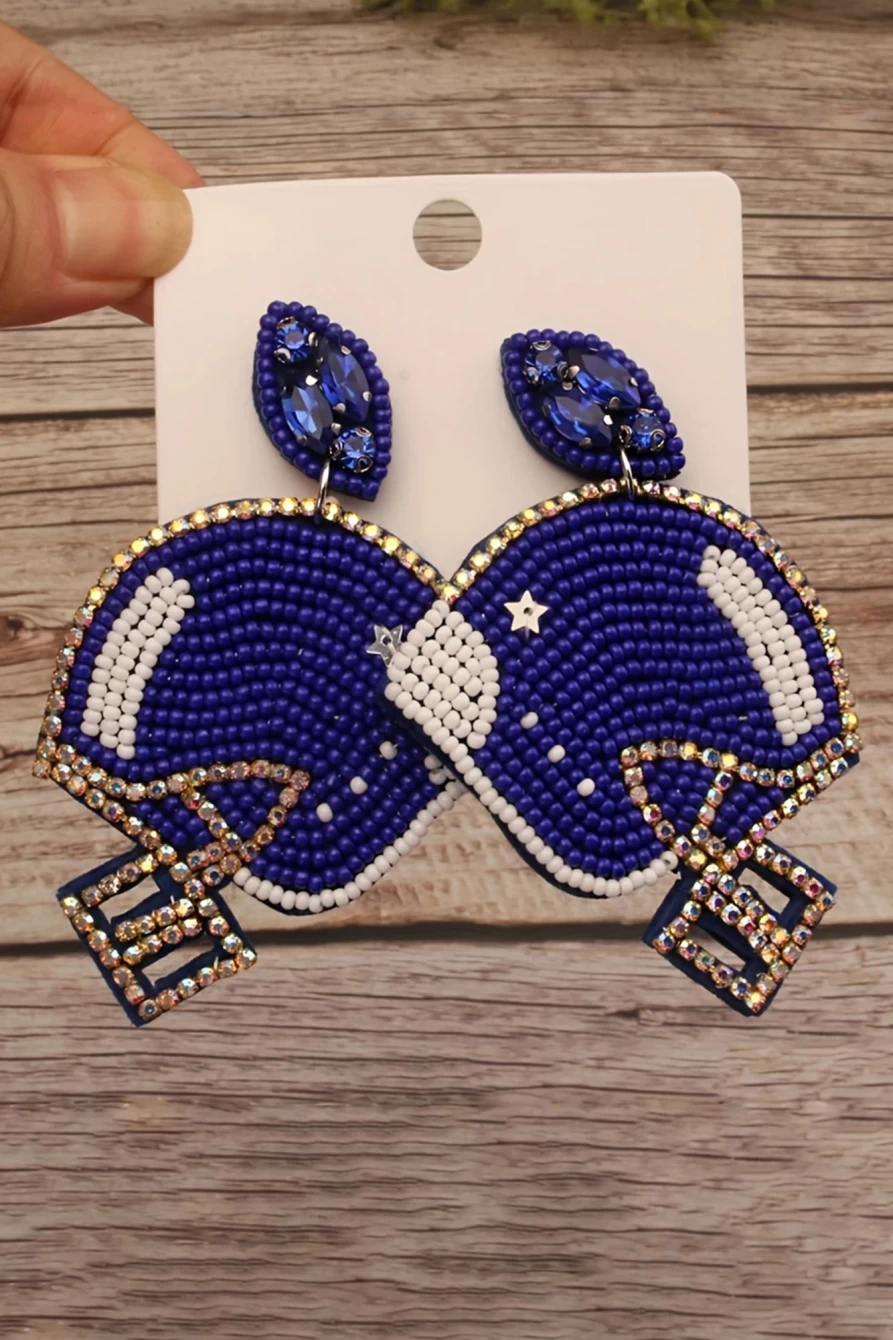 "Shewin Blue Seed Beaded Rugby Drop Earrings for Women"