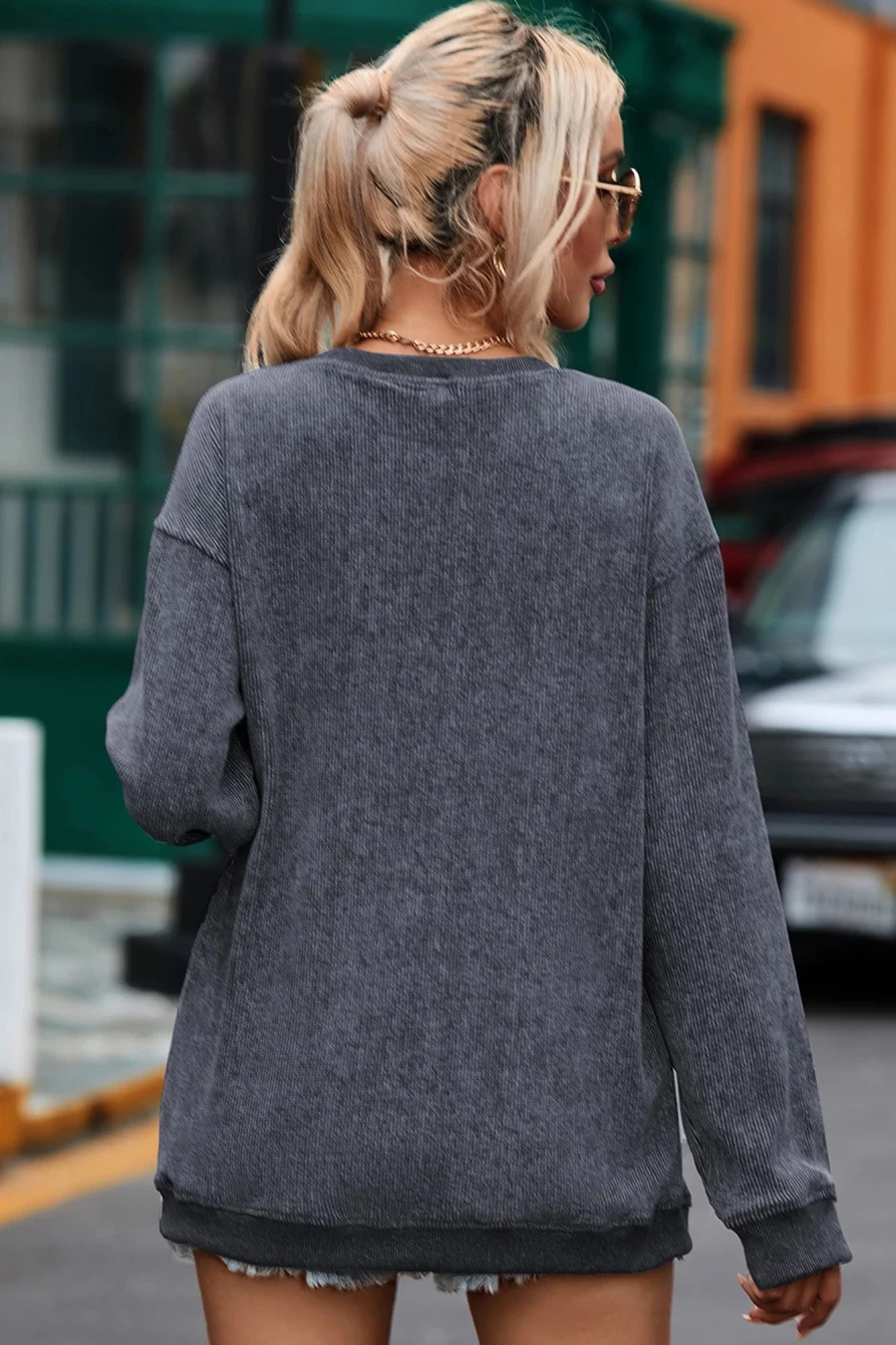 Shewin Women's Gray Graphic Sweatshirt with Nutcracker Design - "Let's Get Cracking" Holiday Pullover