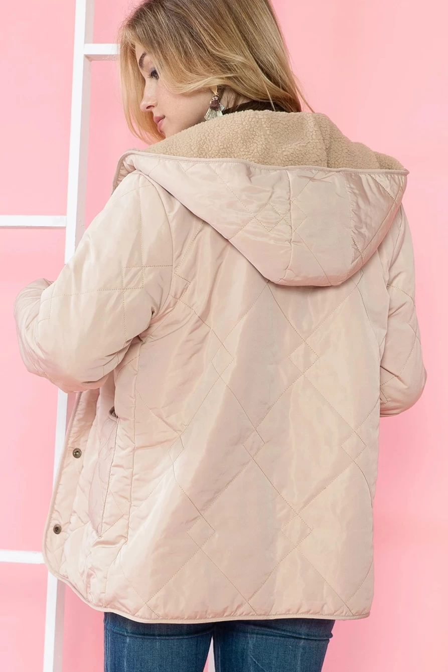 Shewin Women's Khaki Reversible Double Wear Fleece Puffer Jacket