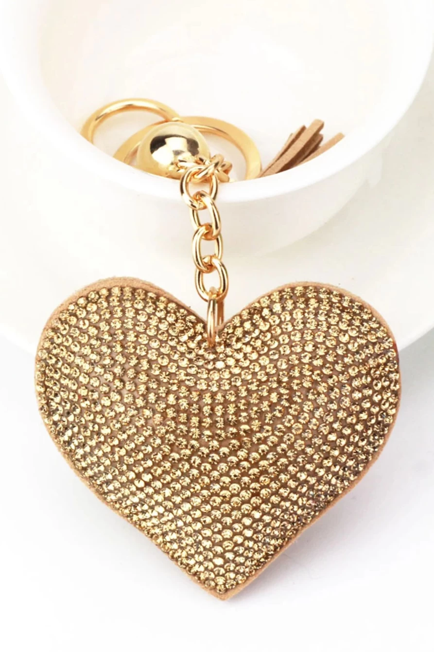 "Shewin Gold Rhinestone Heart Pendant Keychain for Women - Sparkling Tassel Keyring"