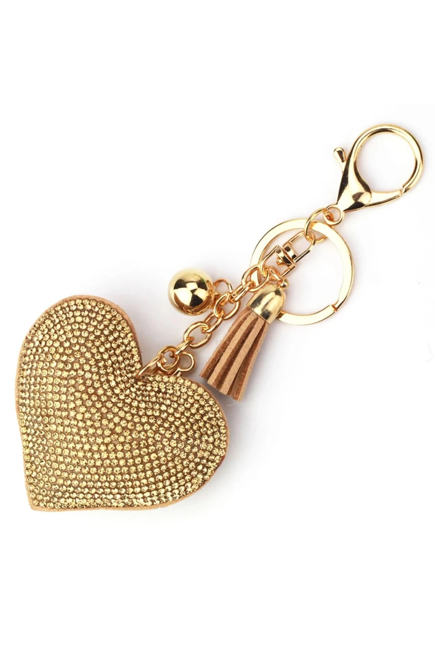 "Shewin Gold Rhinestone Heart Pendant Keychain for Women - Sparkling Tassel Keyring"