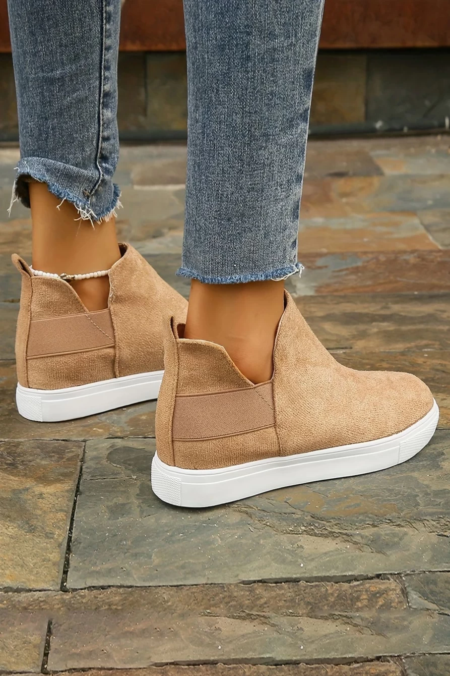 Shewin Women's Camel High Top Slip-On Casual Sneakers for Comfort & Style