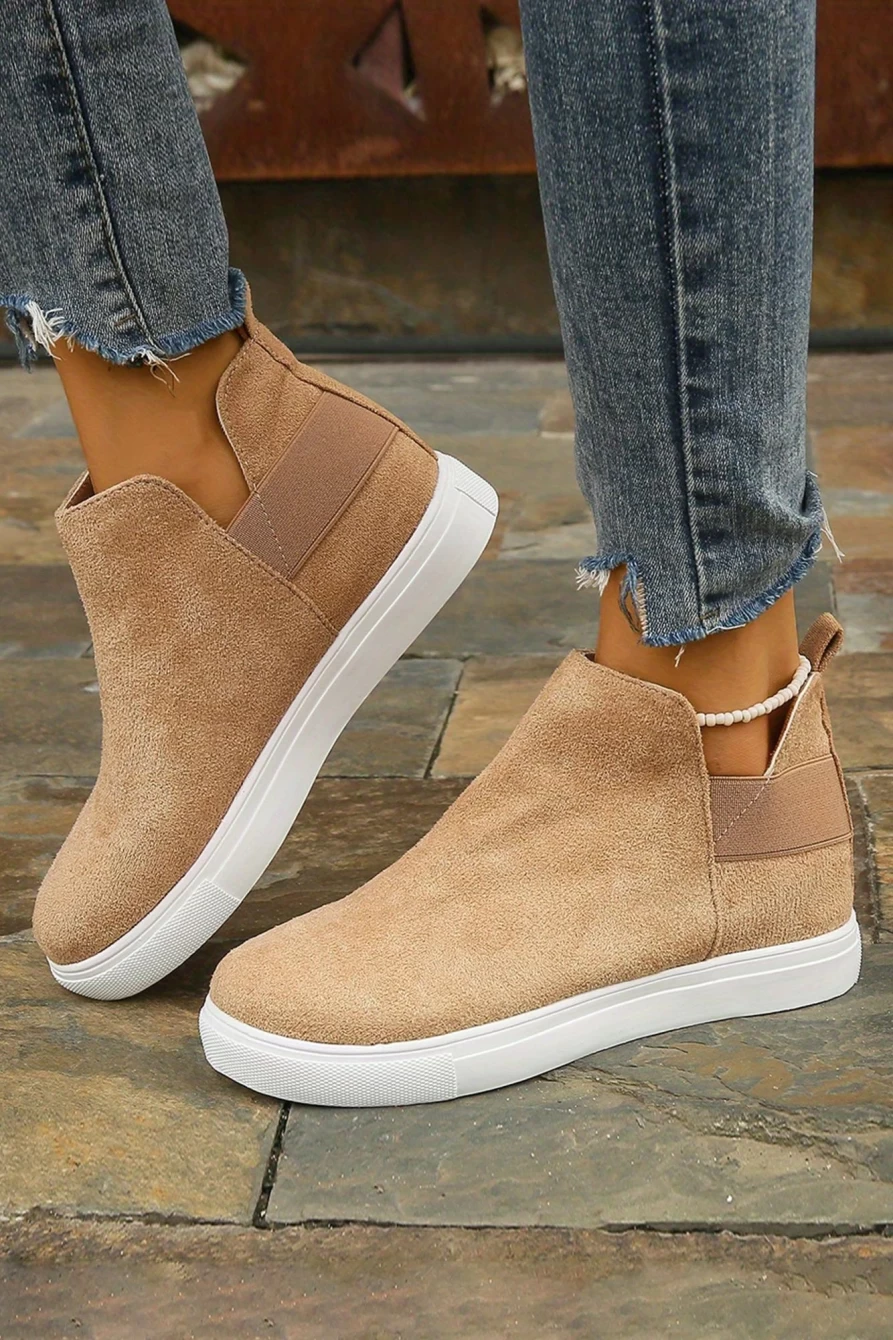 Shewin Women's Camel High Top Slip-On Casual Sneakers for Comfort & Style