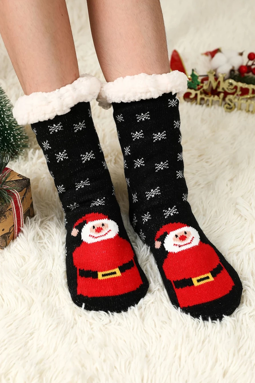 Shewin Women's Black Santa Claus Christmas Wool Knit Socks for Holiday Festive Wear
