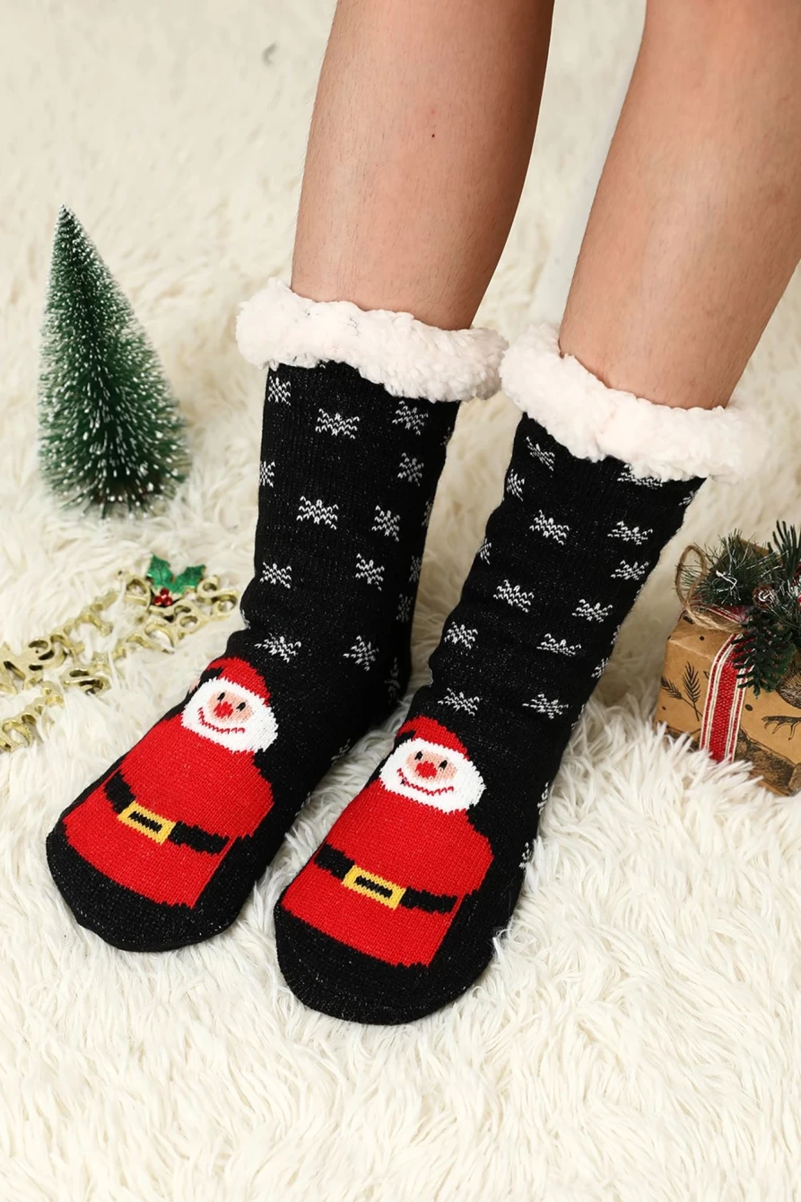 Shewin Women's Black Santa Claus Christmas Wool Knit Socks for Holiday Festive Wear