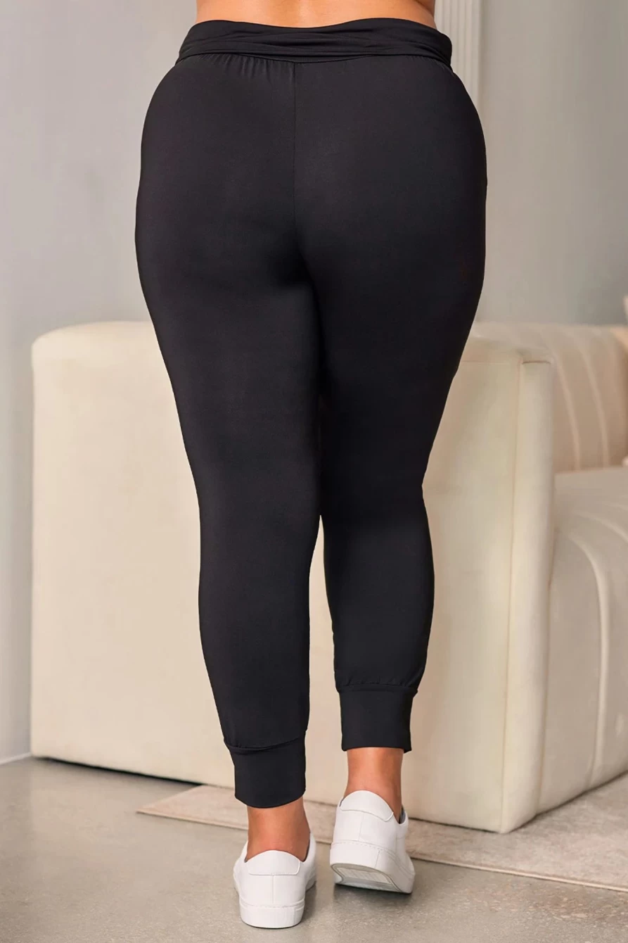 Shewin Women's Plus Size Black High Waist Skinny Pants with Pockets