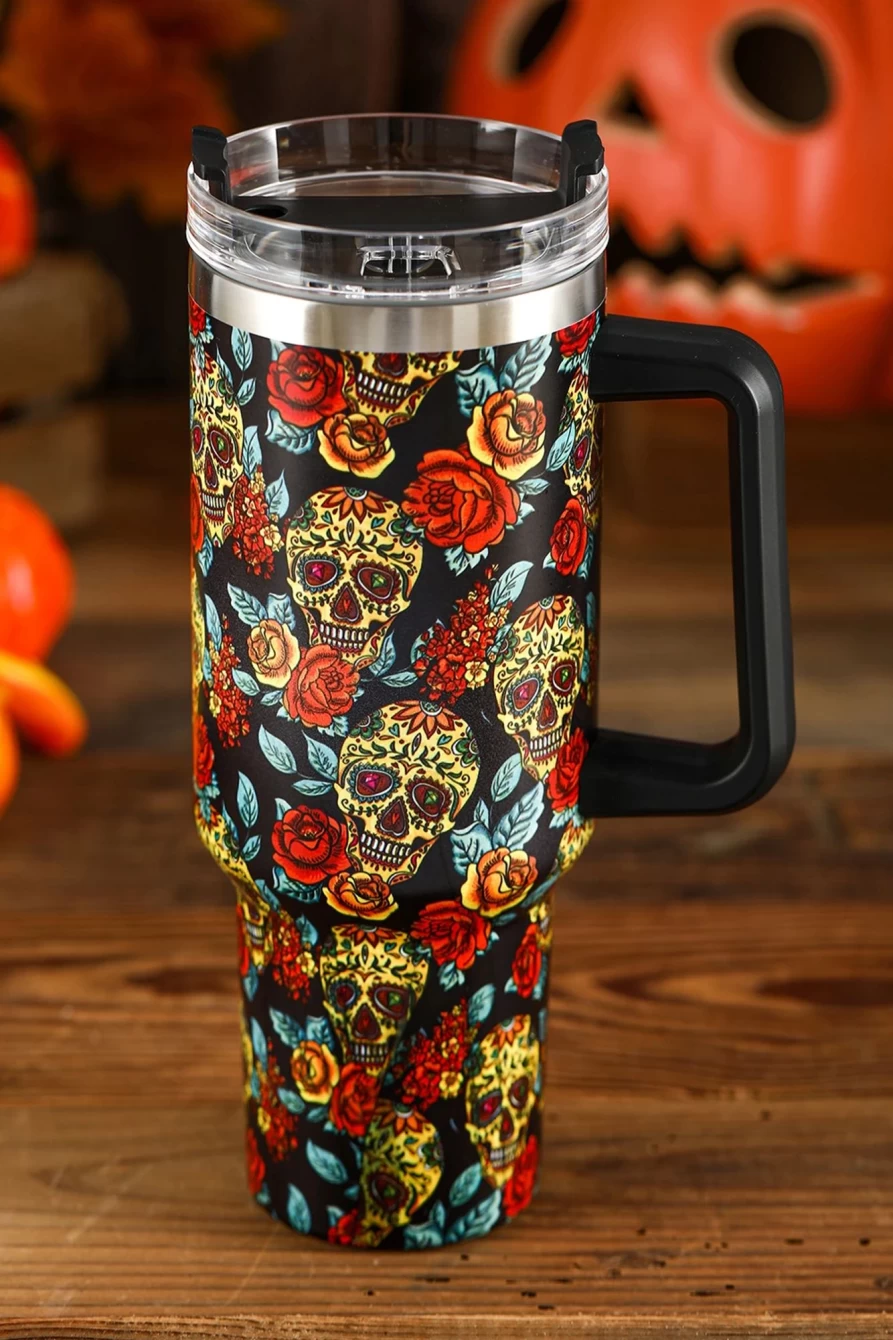 Shewin Women's Yellow Sugar Skull Halloween Tumbler - Insulated Fashion Cup for Spooky Season