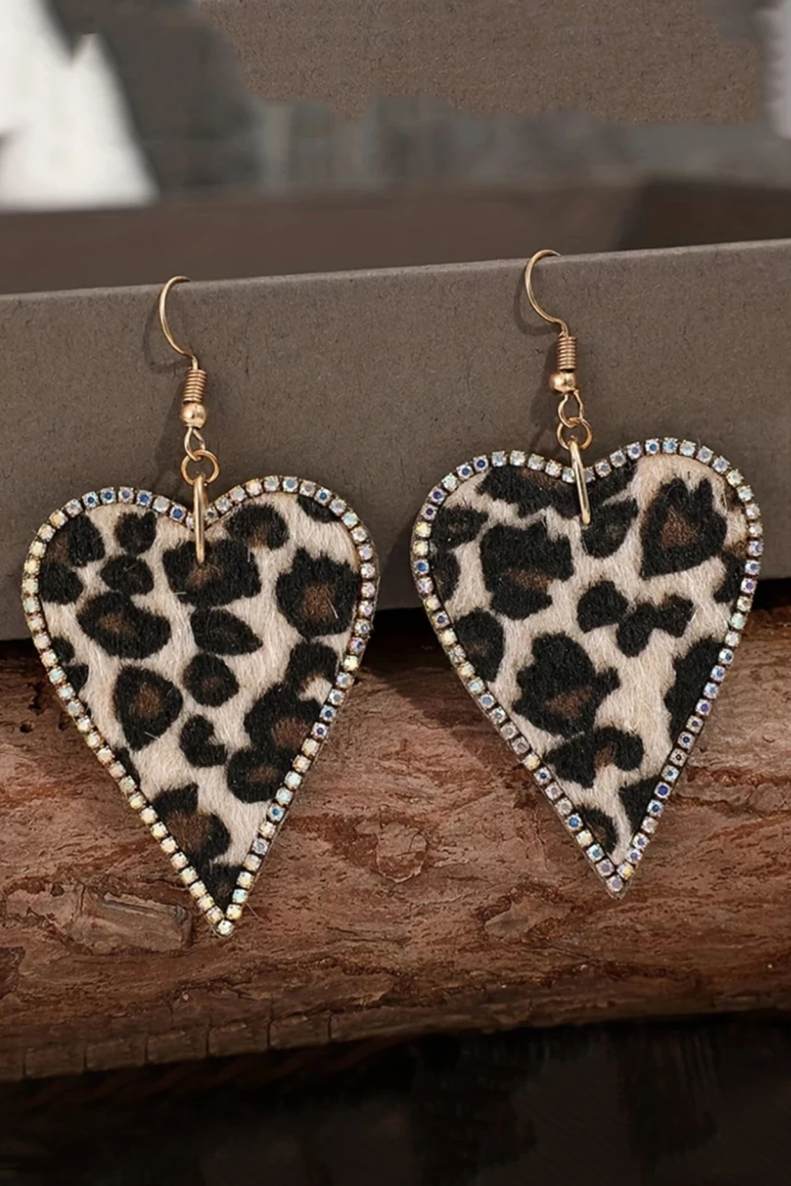 "SheWin Multicolor Rhinestone Leopard Print Heart-Shaped Earrings for Women"