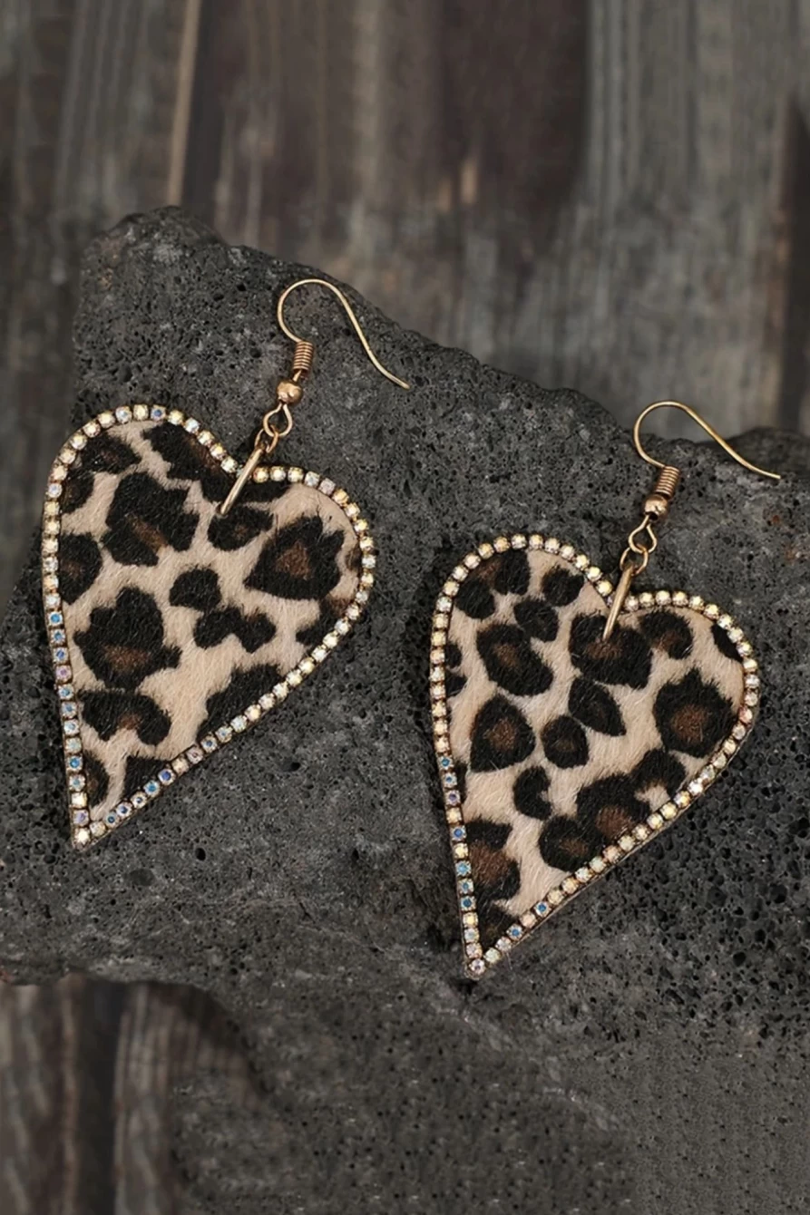 "SheWin Multicolor Rhinestone Leopard Print Heart-Shaped Earrings for Women"