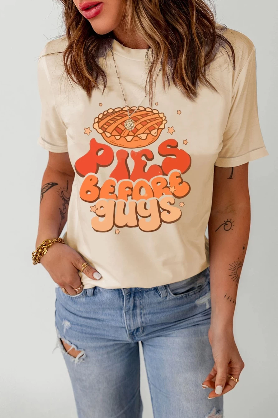 "Women's Thanksgiving Pies Before Guys Graphic Tee - Shewin Khaki T-Shirt"