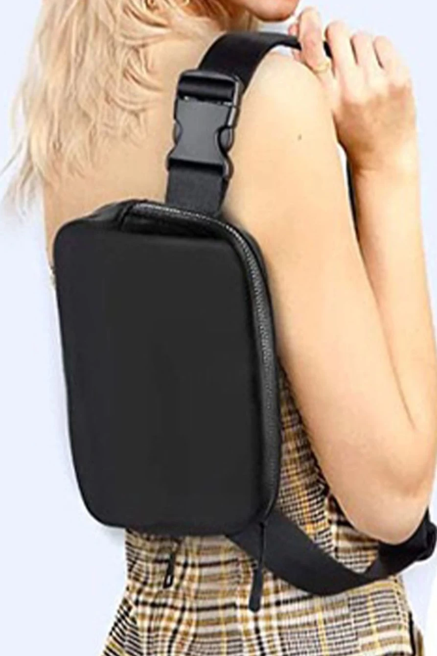 Shewin Women's Black Waterproof Crossbody Fanny Pack with Zipper - Stylish Sling Bag for Hands-Free Convenience