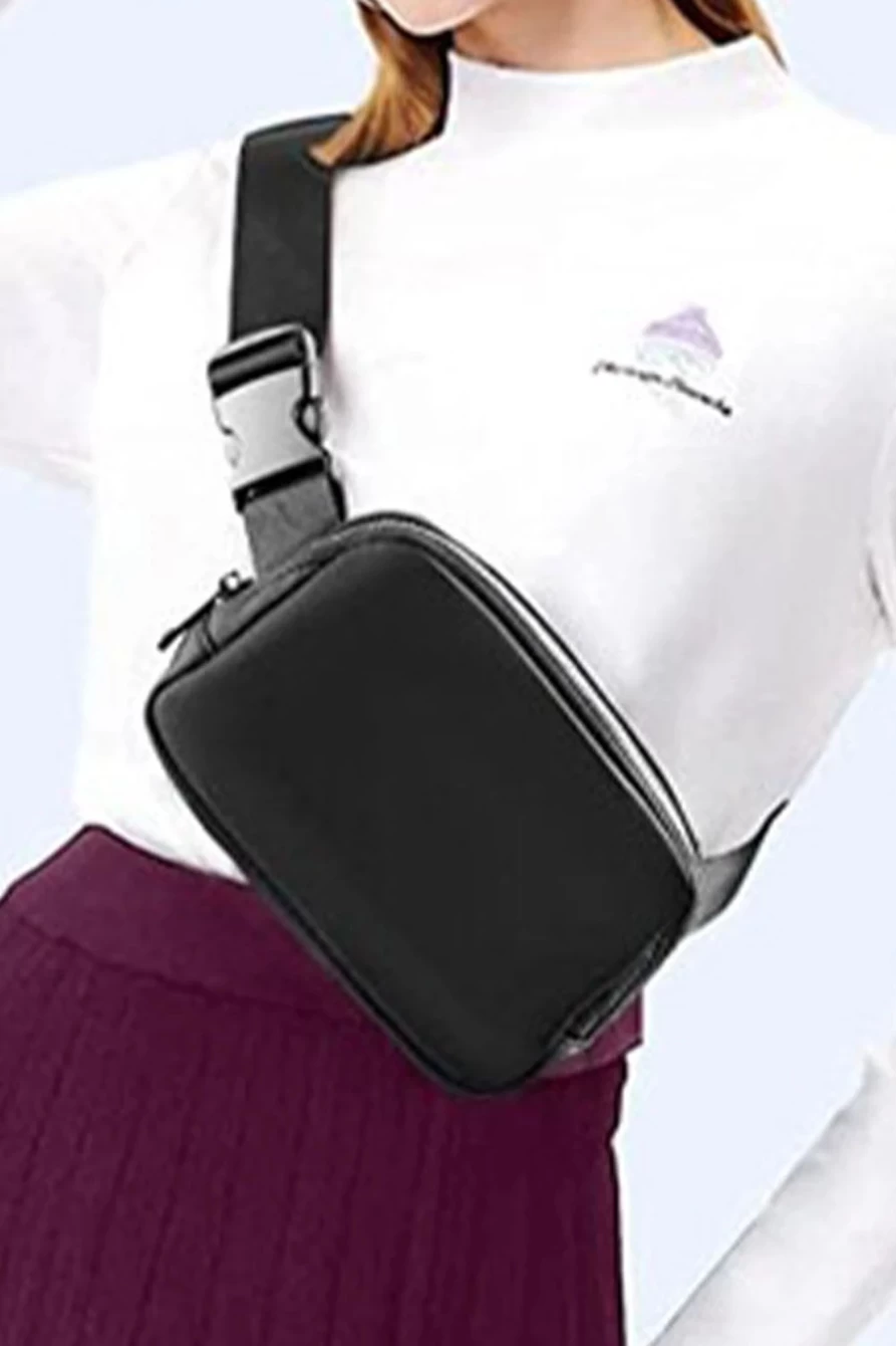 Shewin Women's Black Waterproof Crossbody Fanny Pack with Zipper - Stylish Sling Bag for Hands-Free Convenience