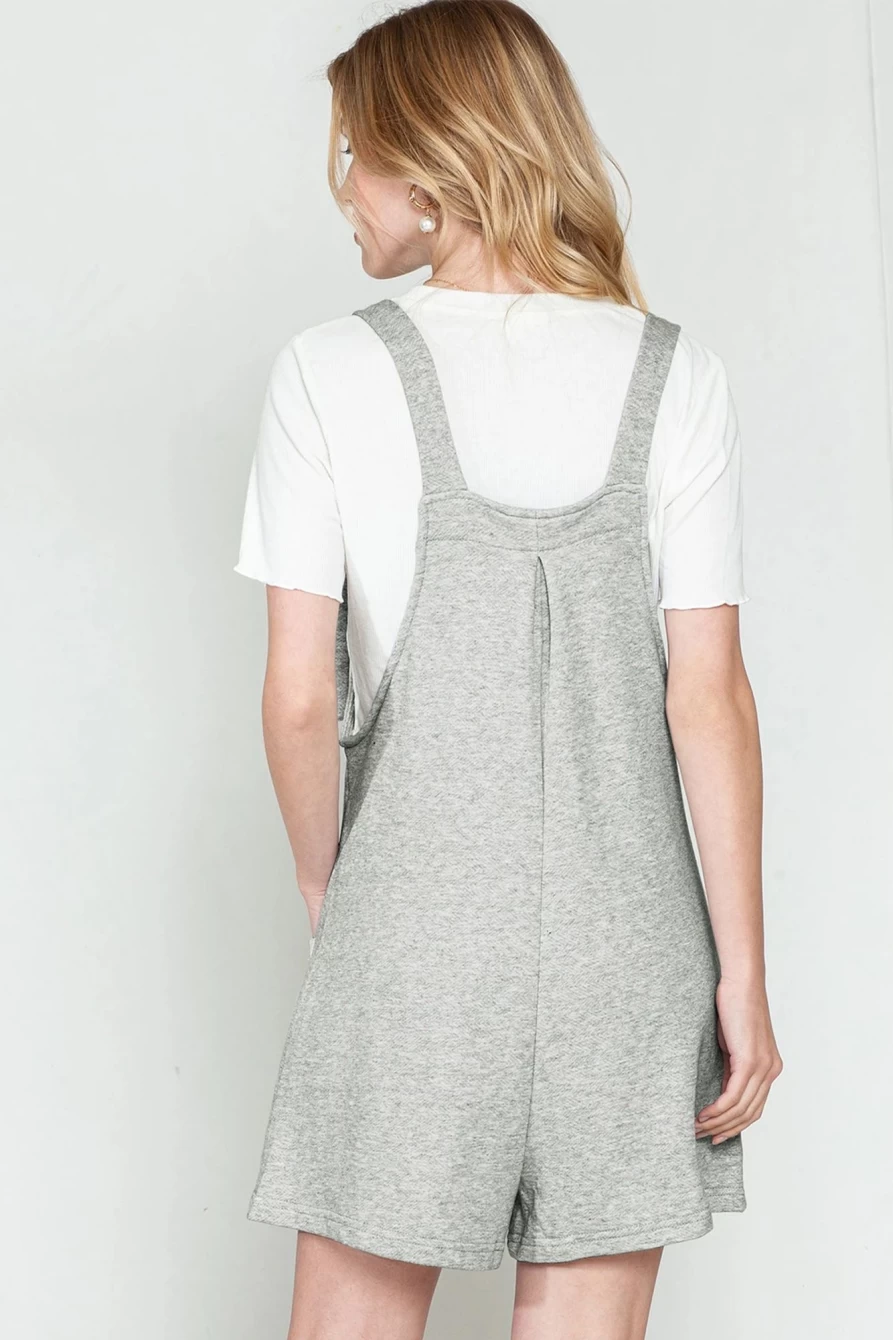 Shewin Women's Light Grey Knotted Straps Romper with Patch Pockets