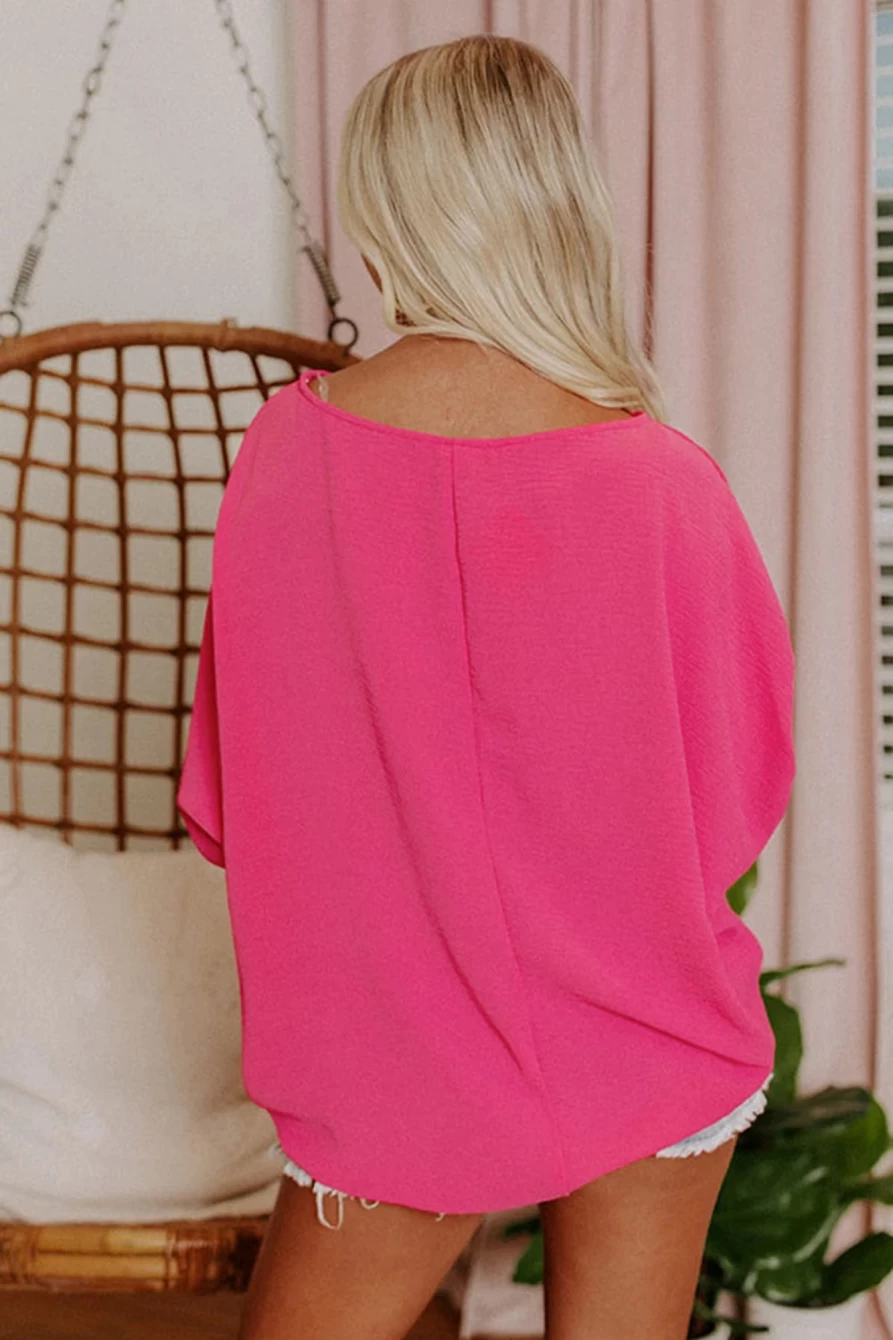 Shewin Women's Rose Smocked Cuffs Casual Solid Top