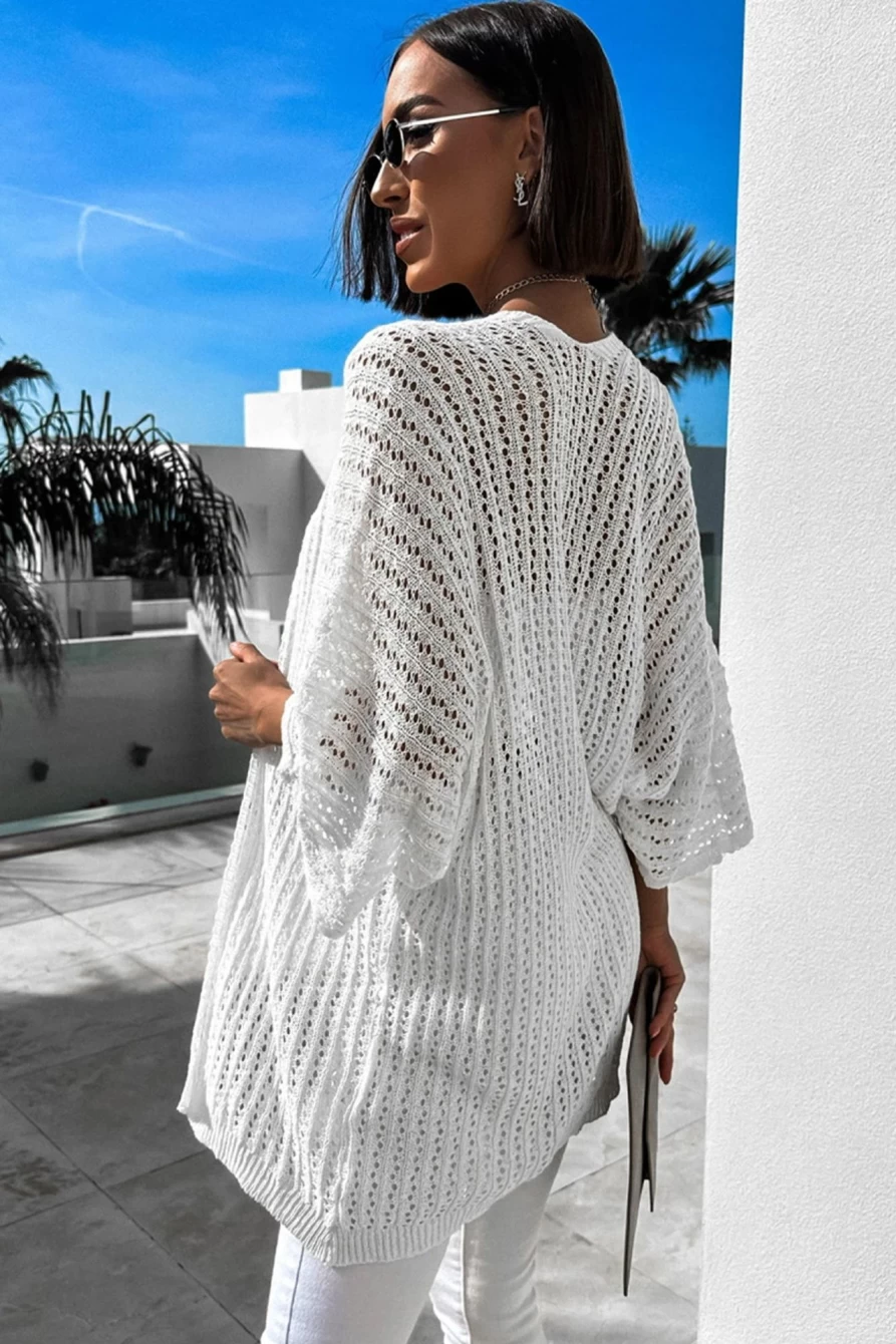 Shewin Women's White Hollow-Out Knit Kimono Sleeve Bracelet