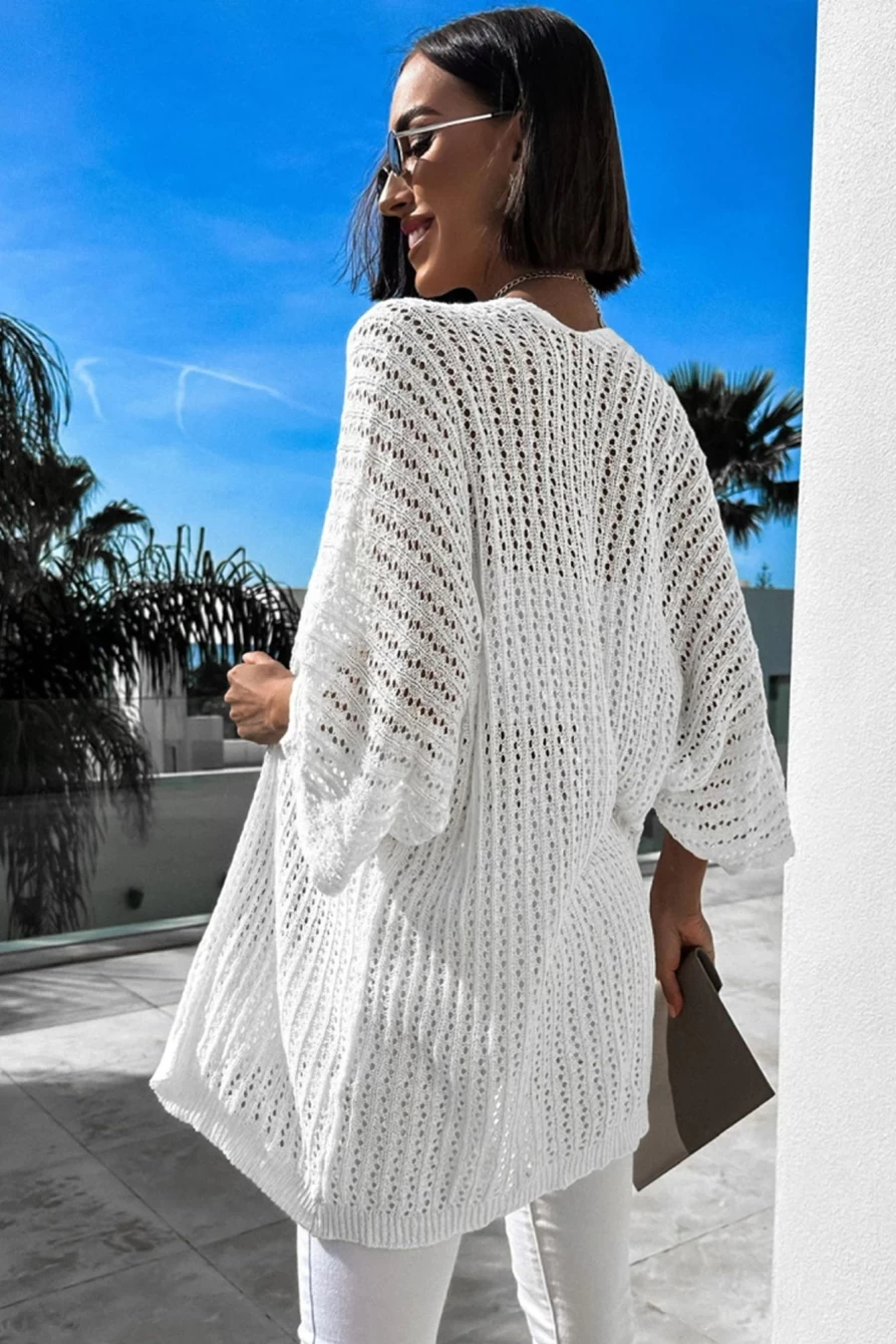 Shewin Women's White Hollow-Out Knit Kimono Sleeve Bracelet