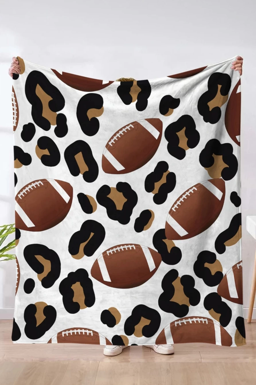 Shewin Women's White Leopard & Rugby Print Flannel Blanket - 130x150cm Cozy Plaid Throw