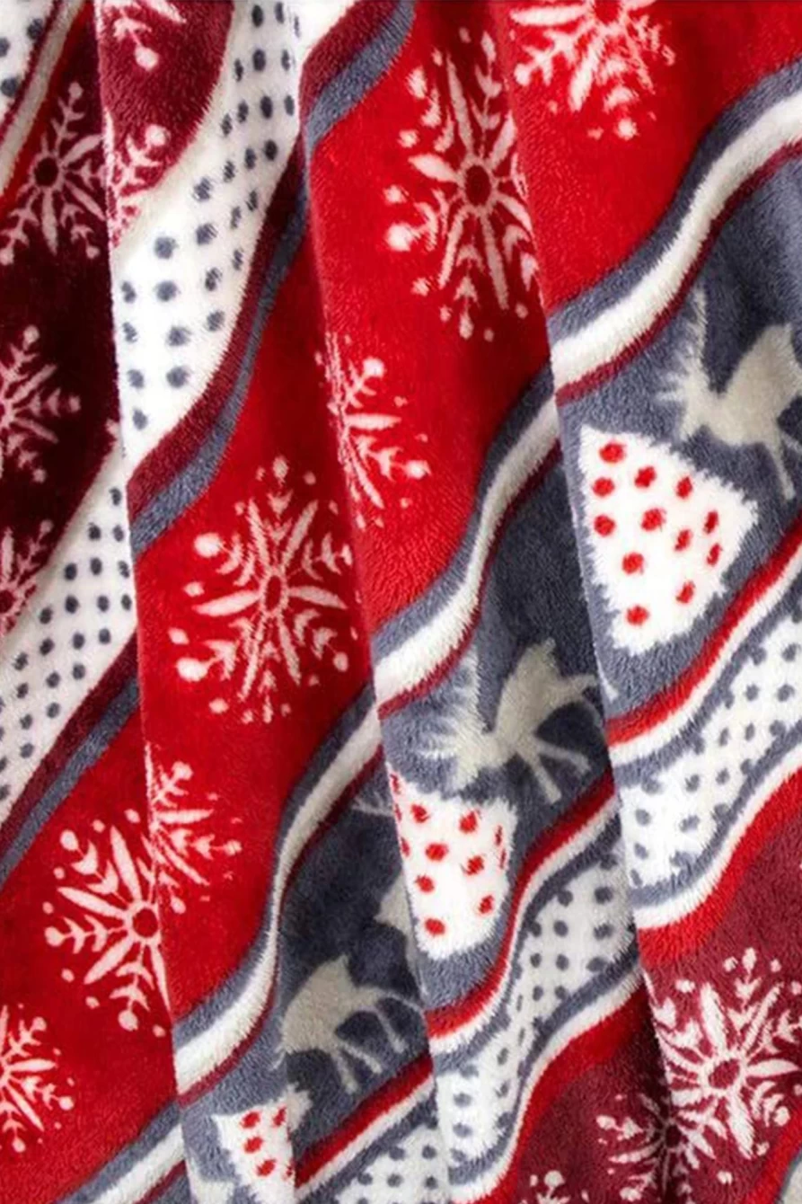 "Shewin Red Christmas Elk Print Reversible Sherpa Fleece Blanket for Women - Cozy Holiday Throw"