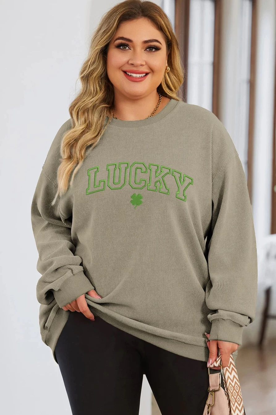 Shewin Women's Green Lucky Four Leaf Clover Graphic Pullover Sweatshirt
