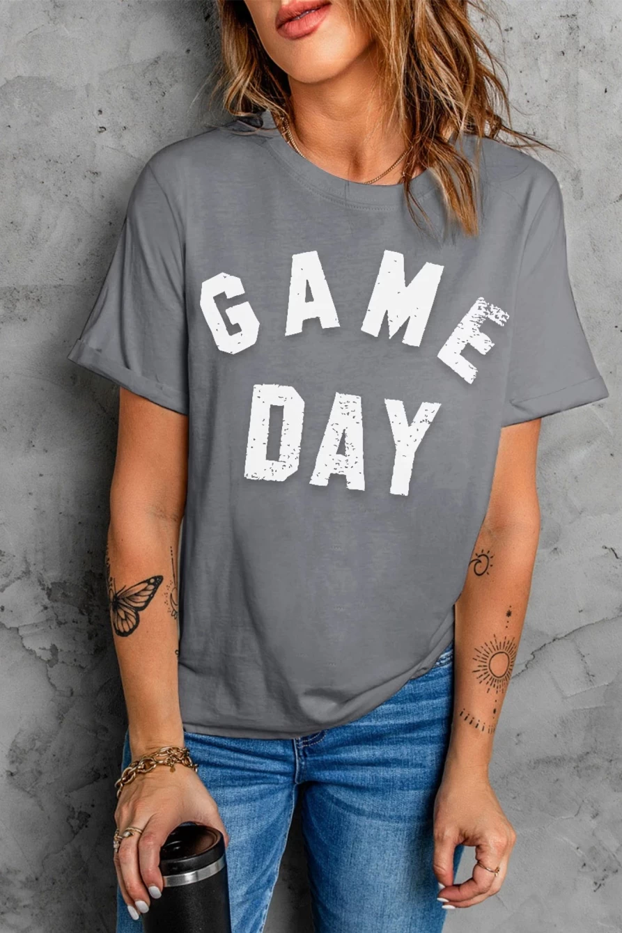 Shewin Women's Gray Game Day Graphic Crewneck Tee