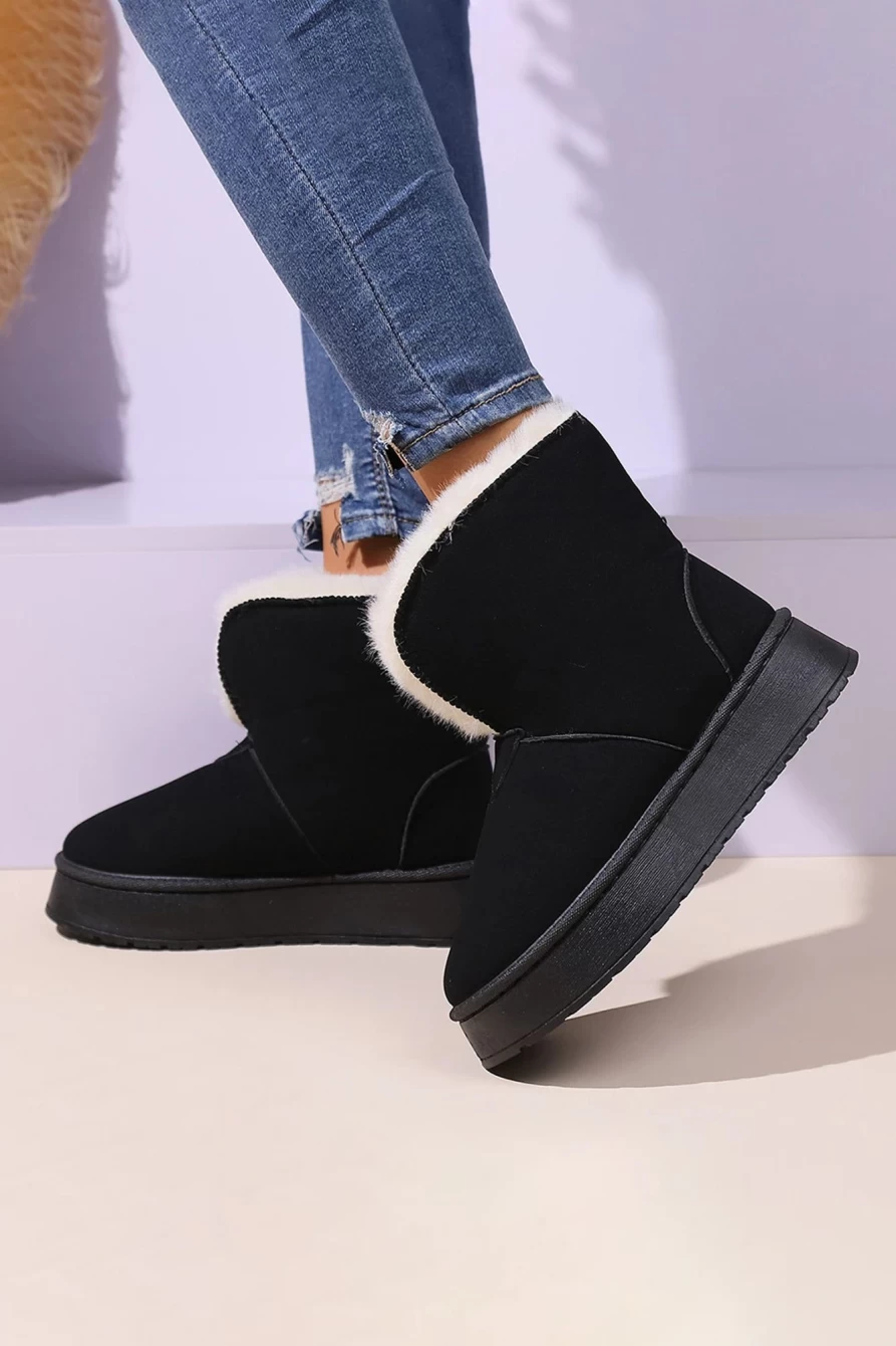Shewin Women's Black Suede Plush Lined Snow Boots - Casual Winter Boots for Women
