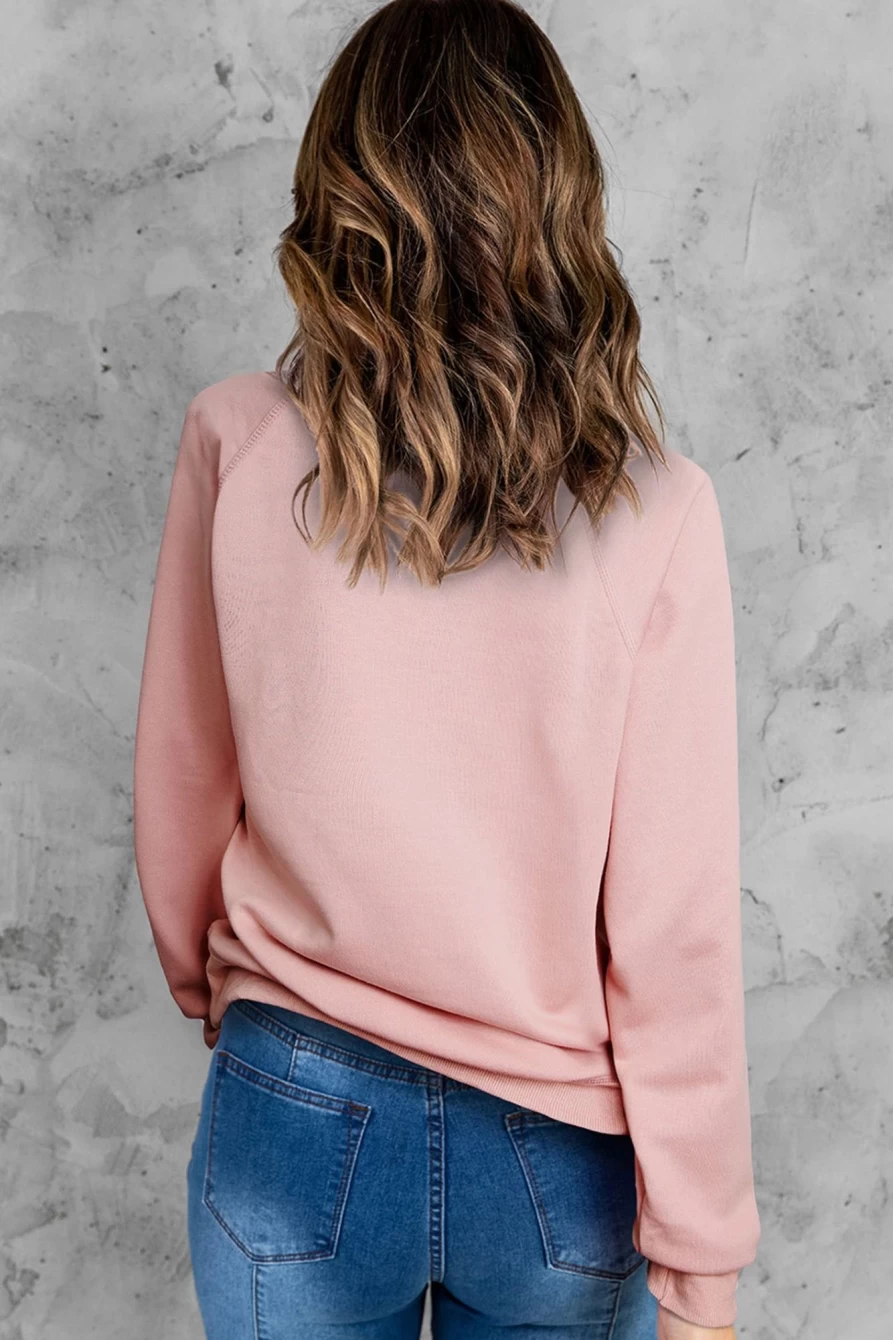 "Shewin Women's Pink Love Heart Plaid Print Graphic Sweatshirt with Raglan Sleeves"