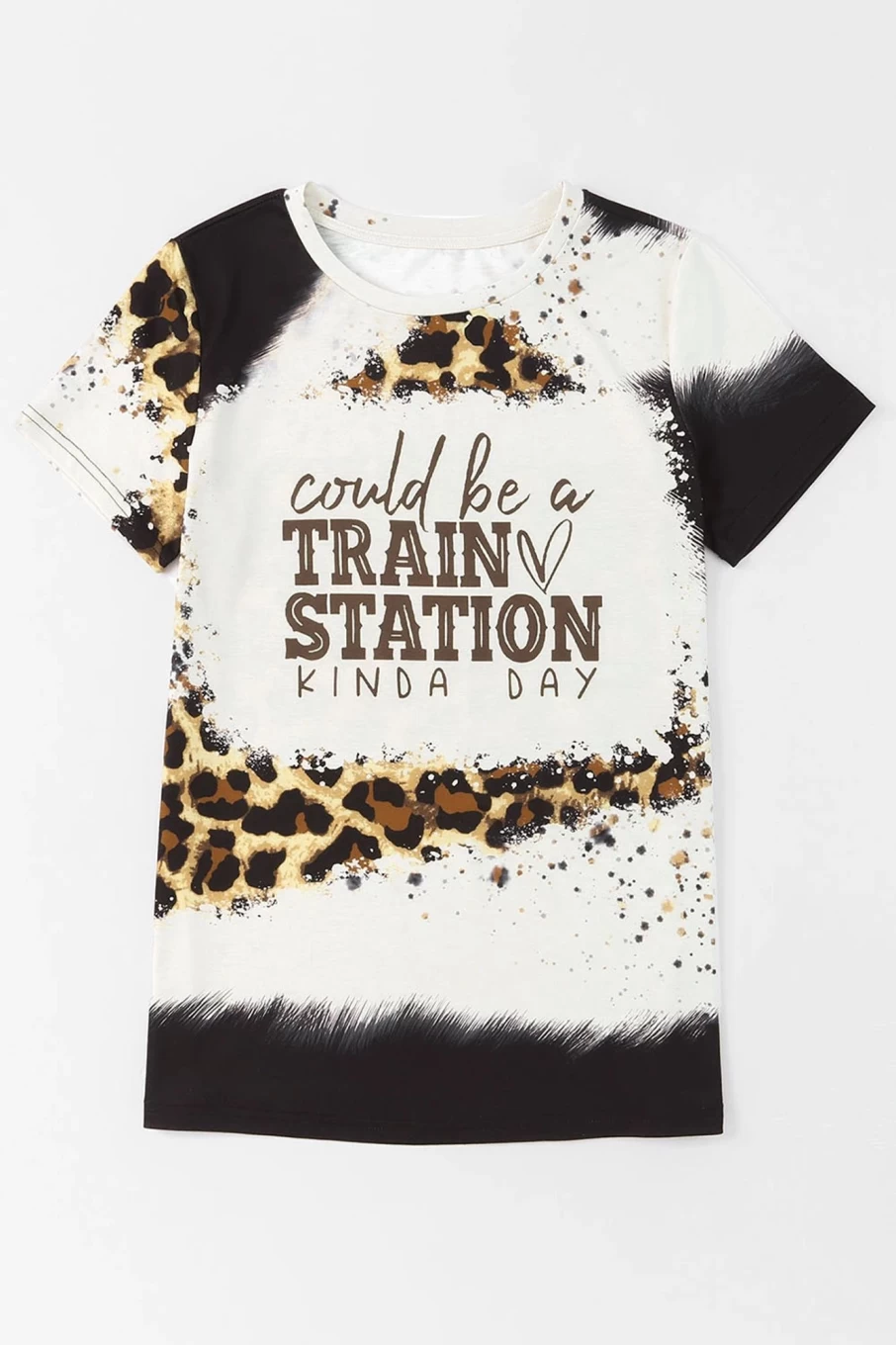 "SheWin Women's Brown Leopard Print Train Station Graphic Tee"