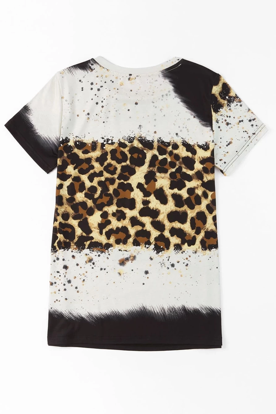 "SheWin Women's Brown Leopard Print Train Station Graphic Tee"