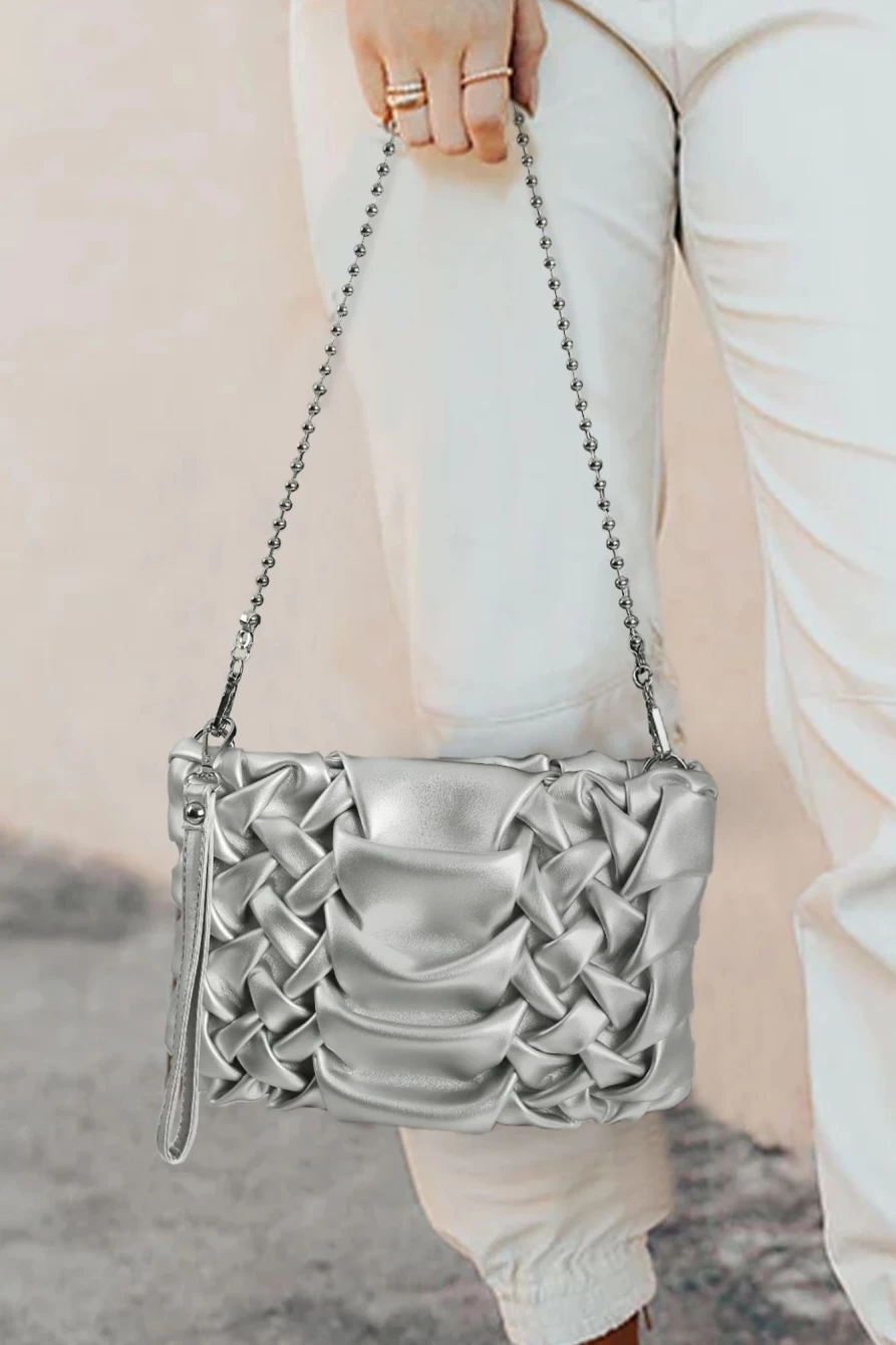 "Shewin Women's Silvery Woven Textured Leather Shoulder Bag - Stylish Fashion Handbag"