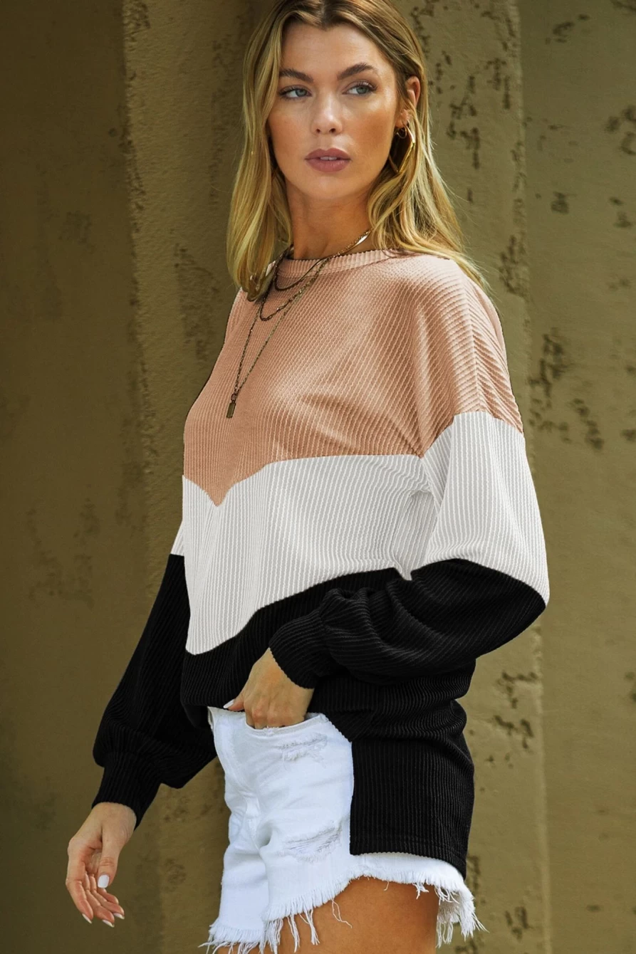 Shewin Women's Black Color Block Long Sleeve Tunic Top