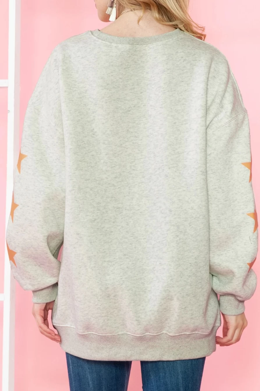 "Shewin Women's Grapefruit Orange Game Day Lettering Print Star Sleeve Sweatshirt"