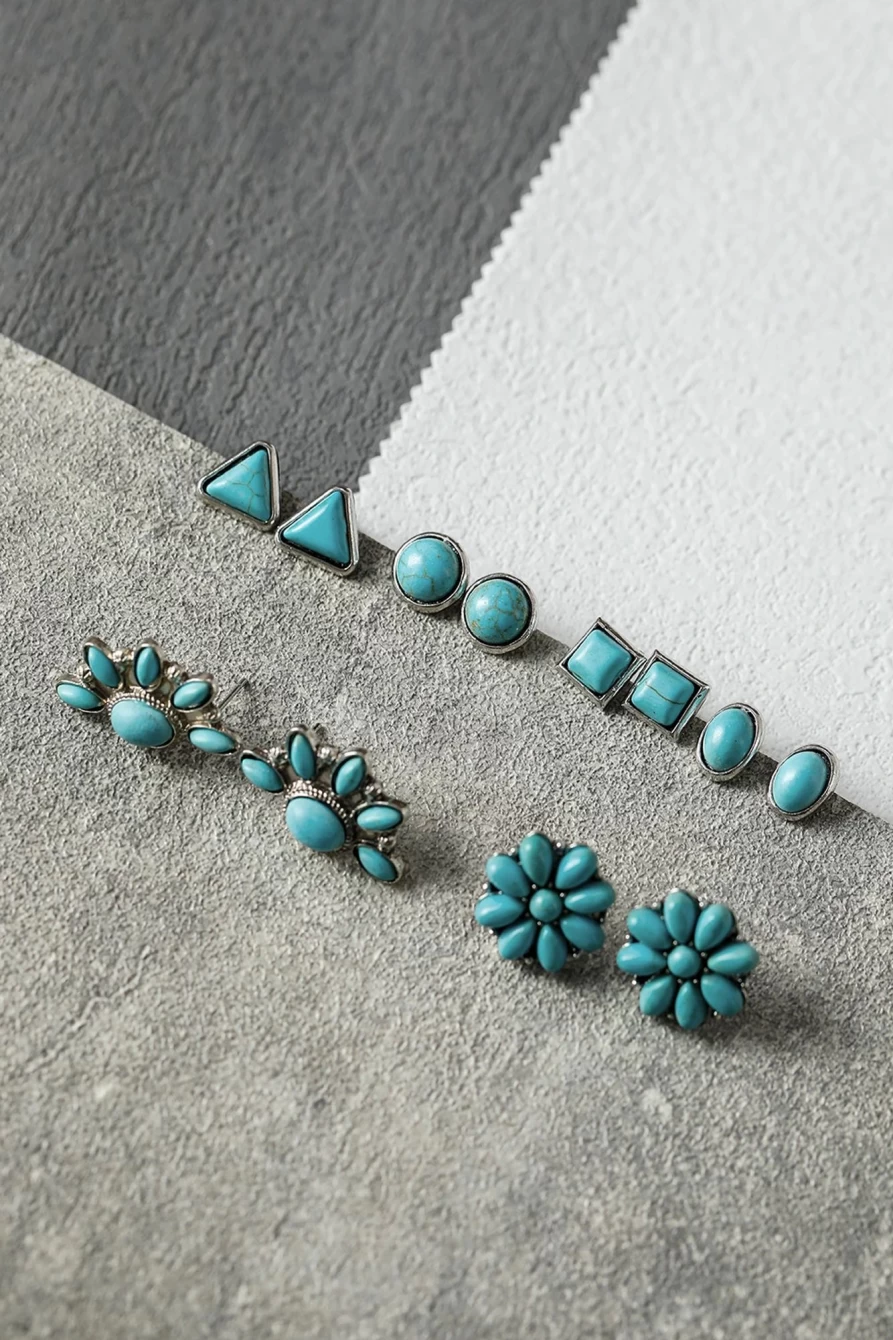 6Pcs Green Boho Vintage Earrings for Women by Shewin - Turquoise Dangle Hoop Earrings Set