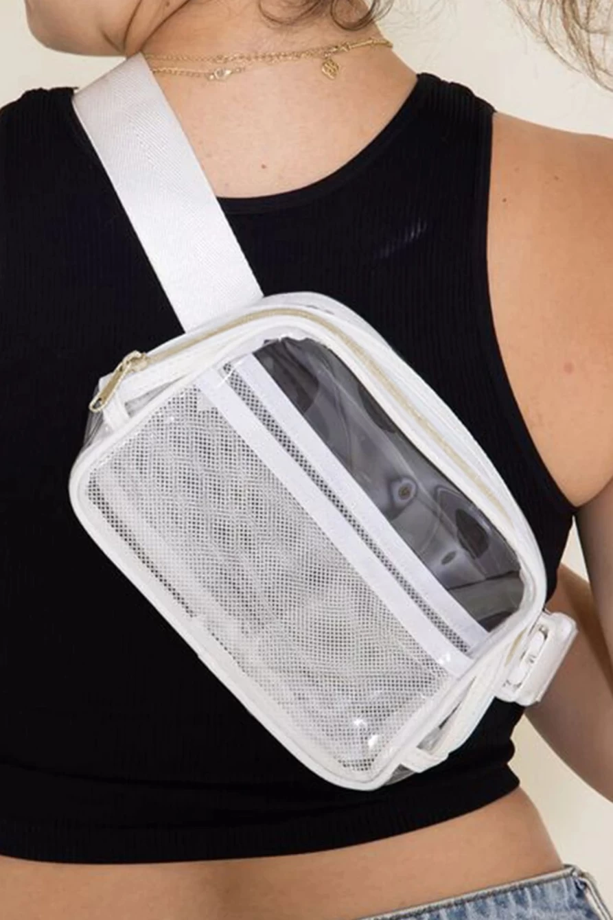 Shewin Women's Bright White Adjustable Waist Bag with Zipper - Stylish & Clear Crossbody Fanny Pack