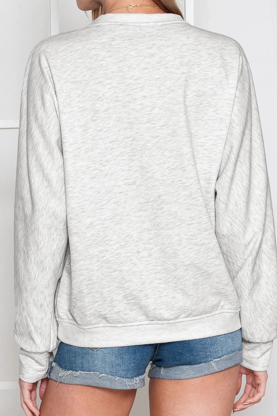 Shewin Women's Gray V-Neck Wrap Sweatshirt with Contrast Trim & Pocket