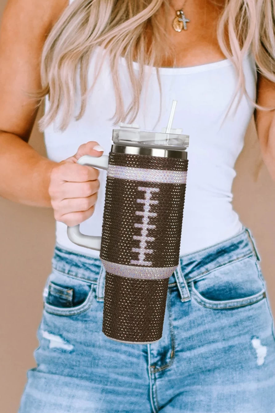Shewin Women's Chestnut 304 Stainless Steel Rhinestone Rugby Tumbler