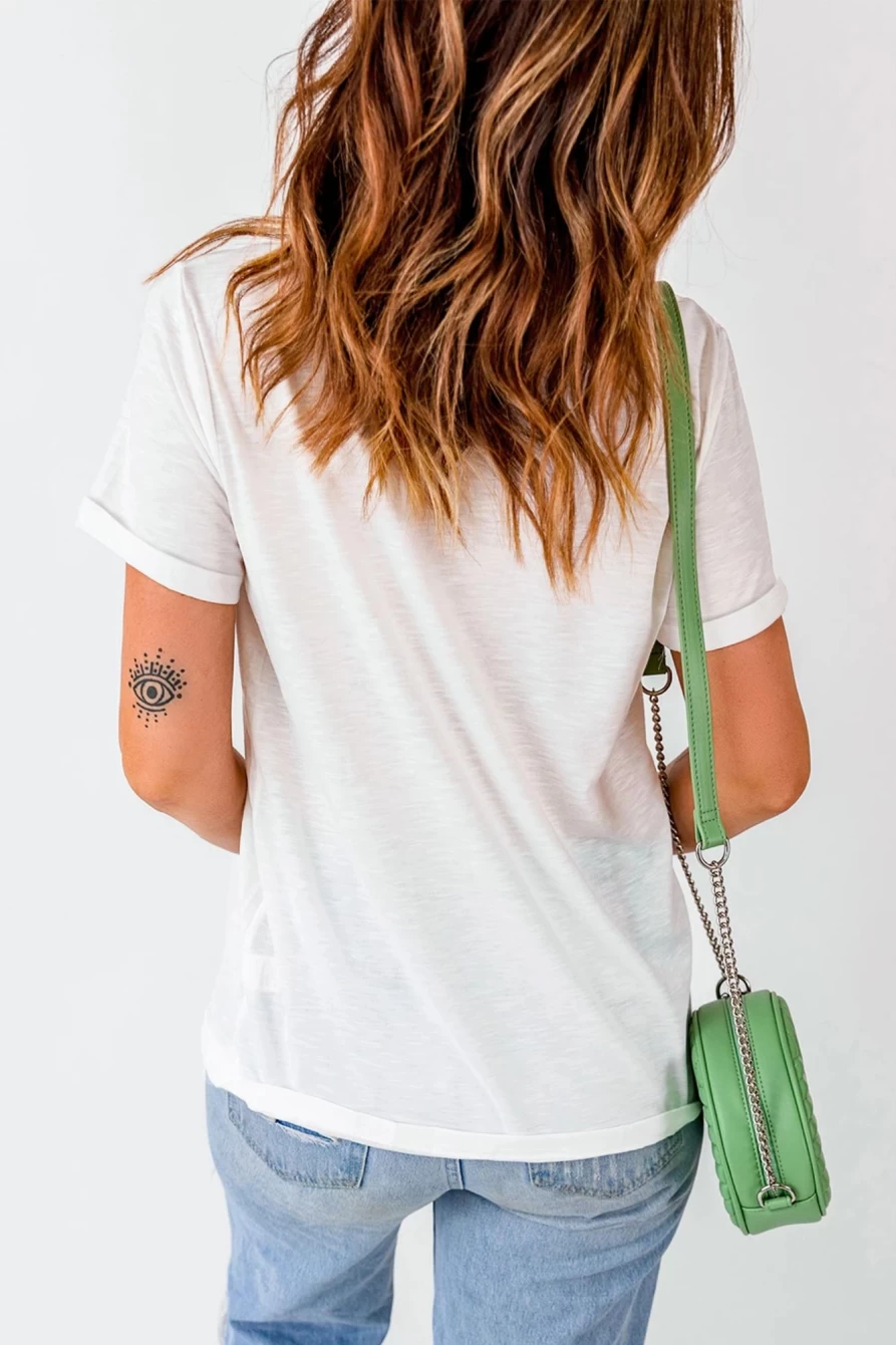 Women's White Casual Fall Pumpkin Graphic Tee - Shewin Happy Autumn Printed T-Shirt