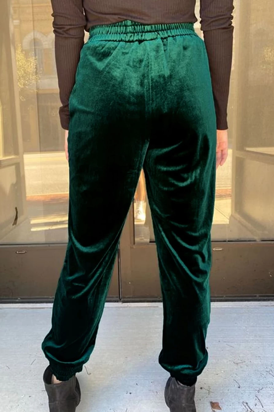 Shewin Women's Green Vintage Velvet Jogger Pants - Stylish Comfort Pocket Sweatpants