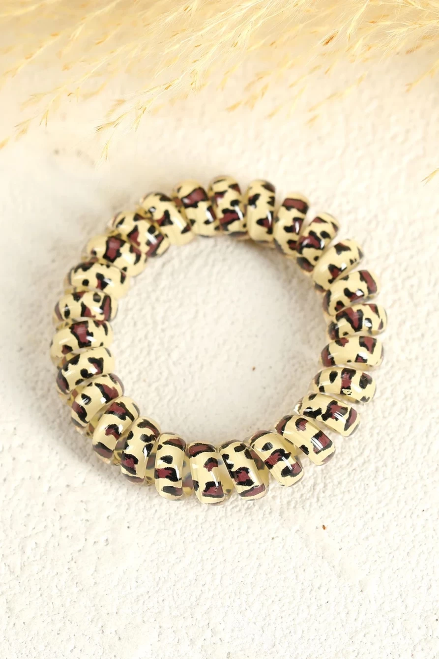 "Shewin Brown Leopard Print Spiral Coil Wire Hair Tie for Women"
