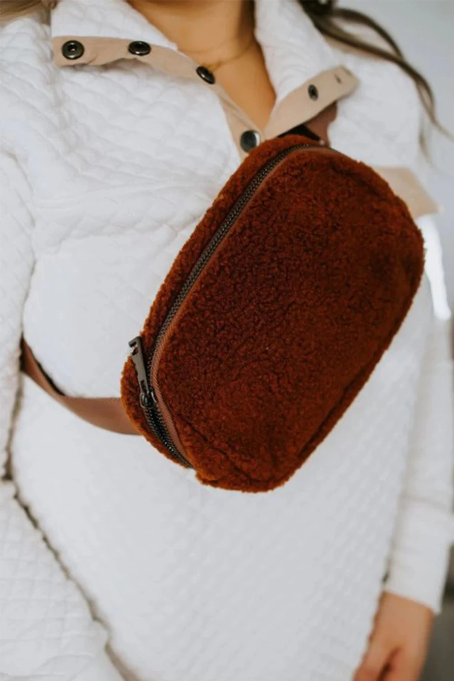 "Shewin Women's Brown Sherpa Adjustable Crossbody Bag with Strap"